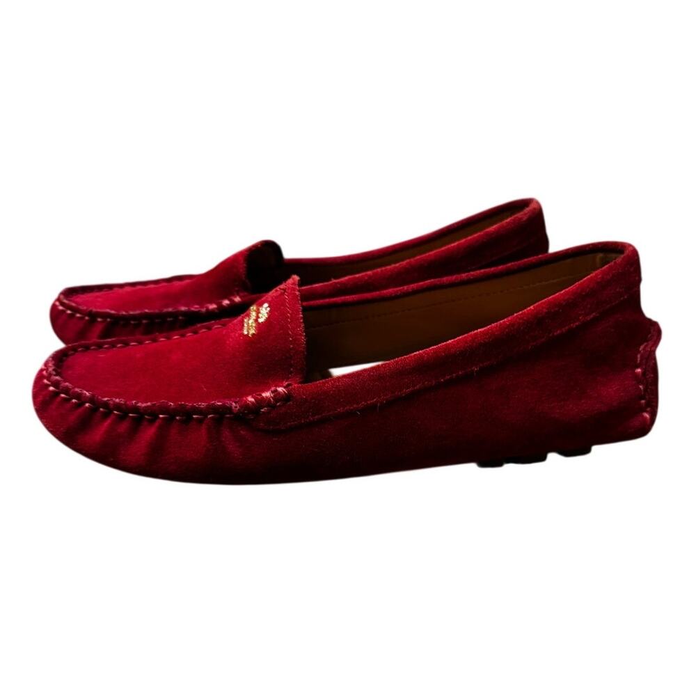 Coach Amber Driver Loafer Red Suede | Size 7B / 37 | Gold Logo Moccasin Flats - Picture 3 of 7